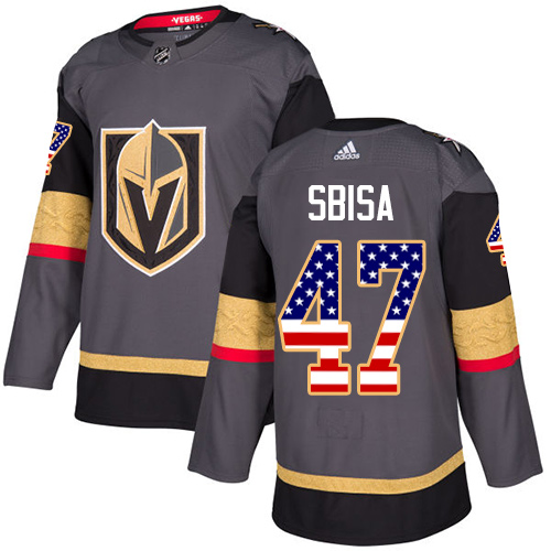 Adidas Golden Knights #47 Luca Sbisa Grey Home Authentic USA Flag Stitched NHL Jersey - Click Image to Close